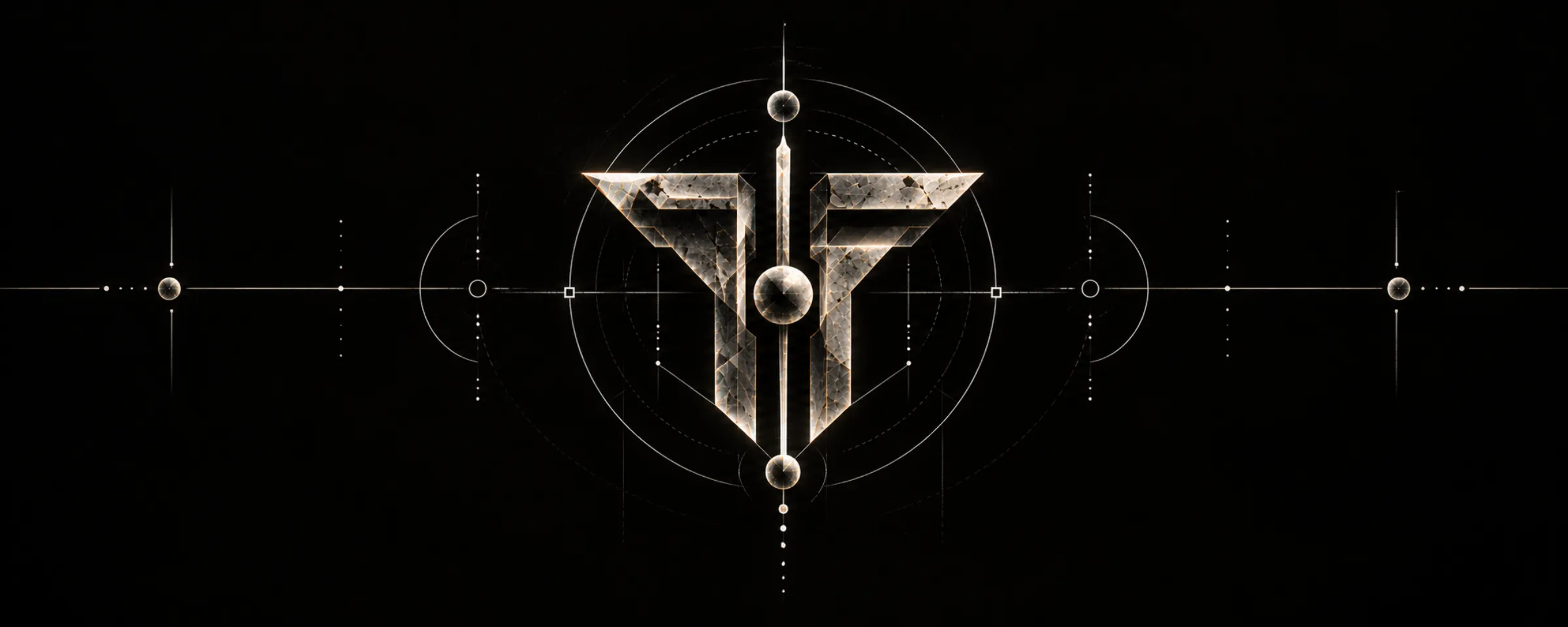 The Talos mark: a crystalline T split by a vertical spine, inside concentric construction circles